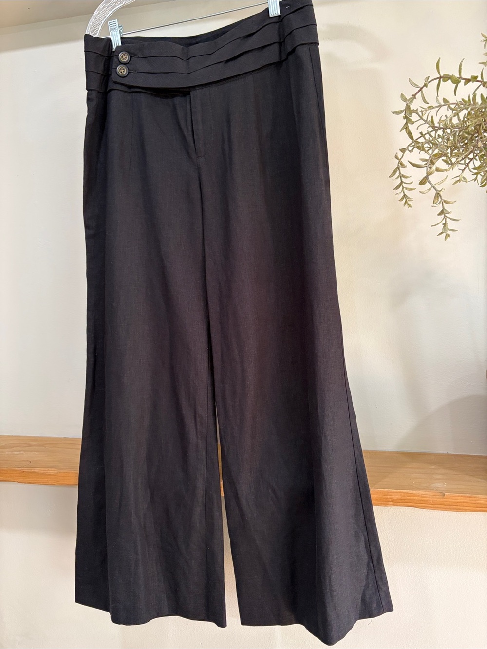 Anthropologie Elevenses Black Linen Blend Wide Leg Pants, Size 10